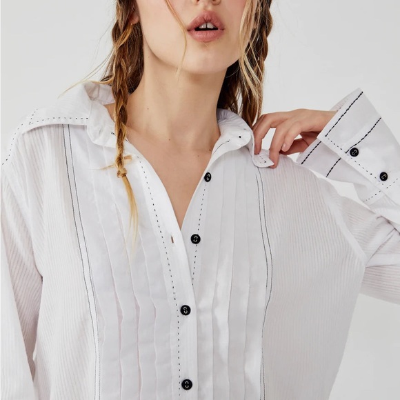 Free People Black Tie Tux Blouse | Small - Picture 4 of 14